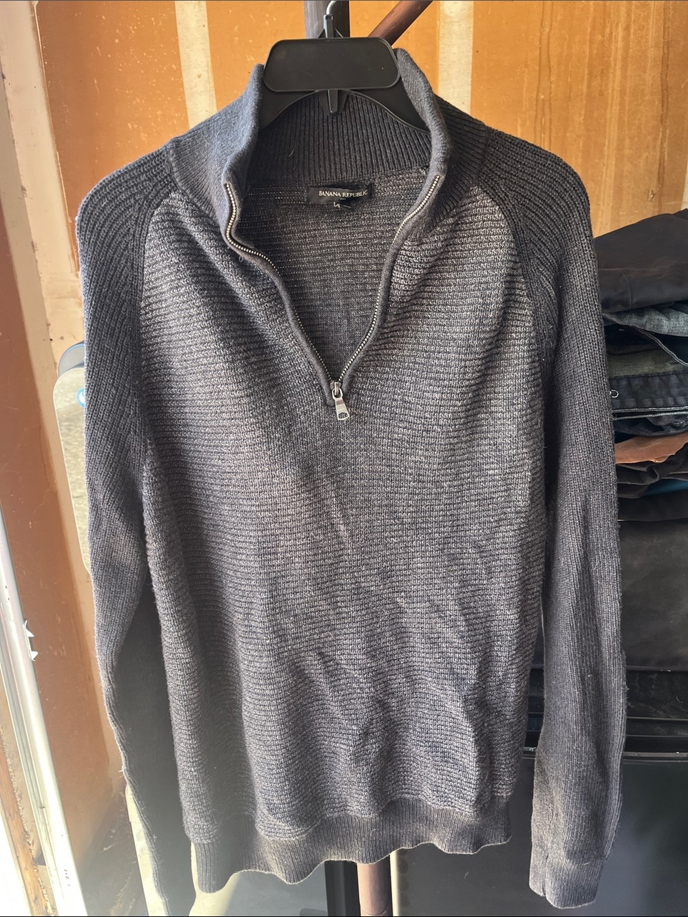 Banana Republic Men's Charcoal Gray Half-Zip Mock Neck Sweater
